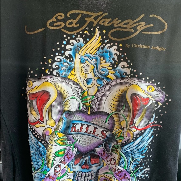 2 Ed Hardy Tank Tops size Small Love Kills Slowly - Picture 3 of 9